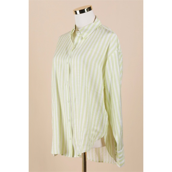 Sz S Express Striped Textured Slub Boyfriend Portofino Shirt Neutral Stripe 35 - Picture 1 of 5